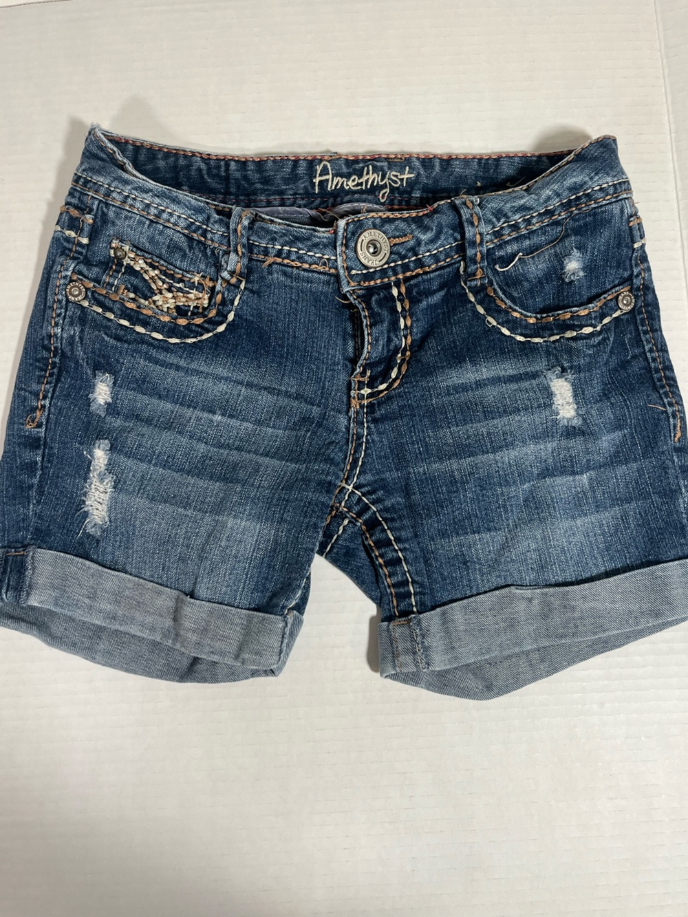 Amethyst Jeans Dark Blue Distressed Cuffed Women’s Denim Shorts